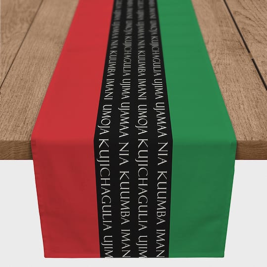 90&#x22; Kwanzaa Principles Tri Color Poly Twill Table Runner